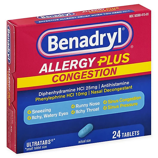 BenadryI Allergy Plus Congestion Ultratabs Allergy Medicine 24 Tablets
