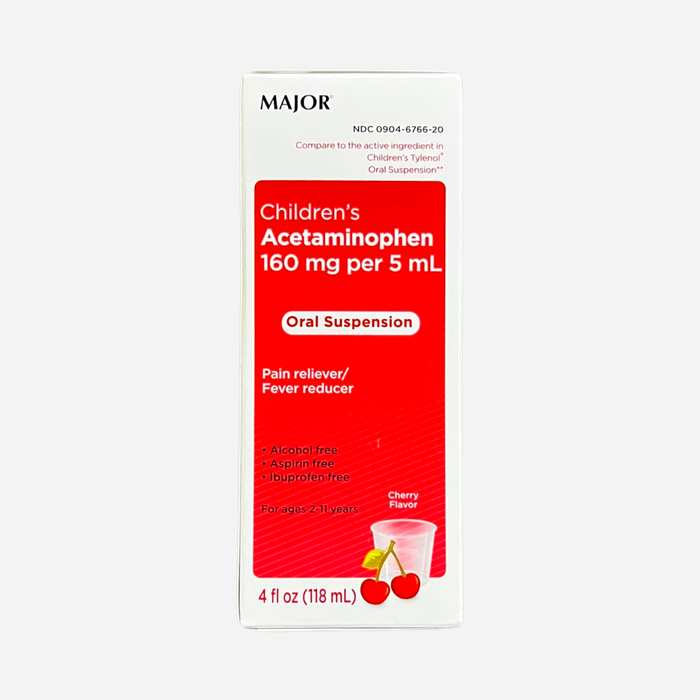 Major Children's Acetaminophen Oral Suspension Pain Reliever Liquid - Cherry Flavor, 4 fl oz