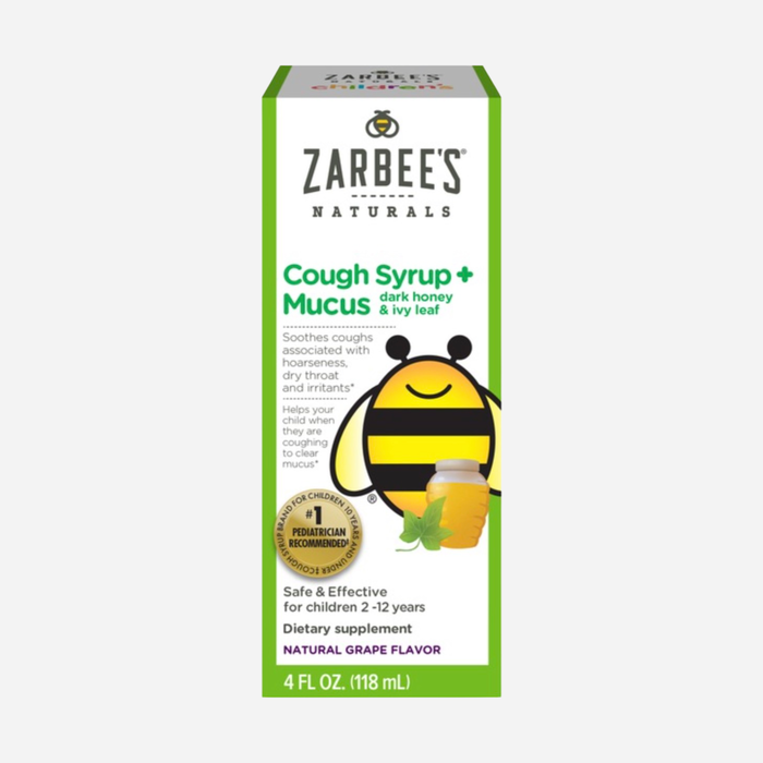 Zarbee's Naturals Children's Cough Syrup + Mucus with Dark Honey, Natural Grape Flavor, 4 fl oz