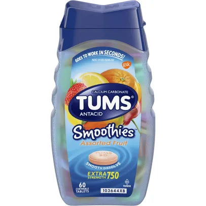 TUMS EXTRA STRENGTH 750 ASSORTED FRUIT 60 CHEWABLE TABLETS