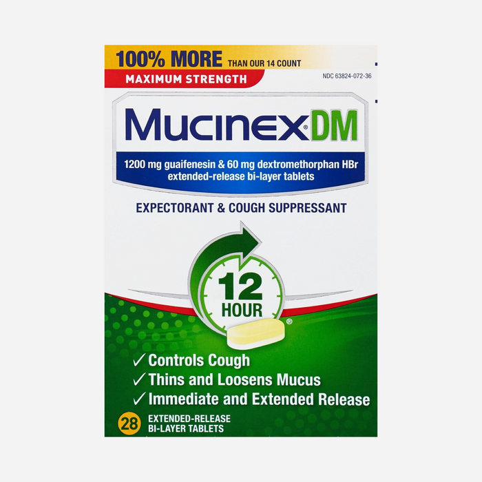 Mucinex DM Maximum Strength 12 Hour Expectorant & Cough Suppressant, 1200 mg 28 Bi-Layer Tablets