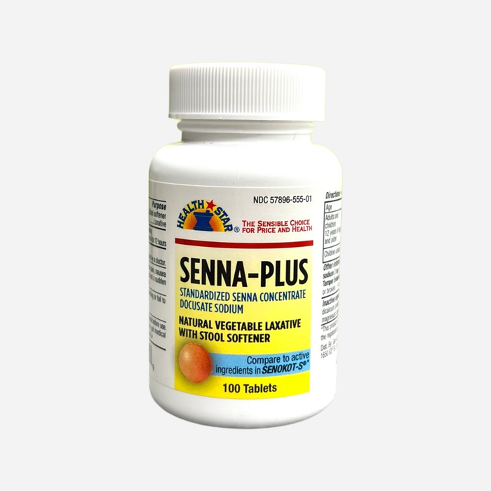 Health Star Senna-Plus, Natural Vegetable Laxative with Stool Softner, 100 Tablets
