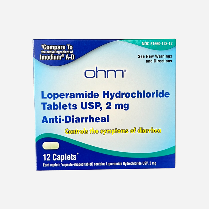 Ohm Loperamide Hydrochloride Tablets USP, Anti-Diarrheal, 2 mg 12 Caplets