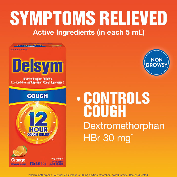 Delsym Adult 12 hour Cough Relief Medicine, Orange Flavor, 5 FL OZ