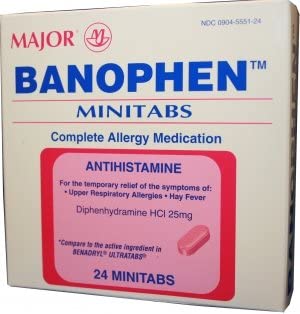 Banophen Diphenhydramine HCI 25MG Antihistamine/Allergy Relief /24 minitabs
