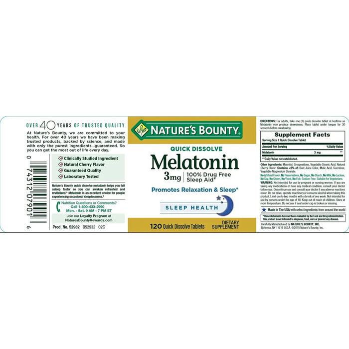 Nature's Bounty Melatonin Sleep Aid Tablets - 3mg, 120 tablets